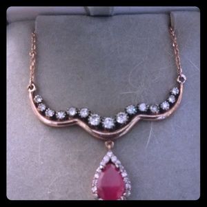 Rose gold over sterling silver CZ real ruby neckla